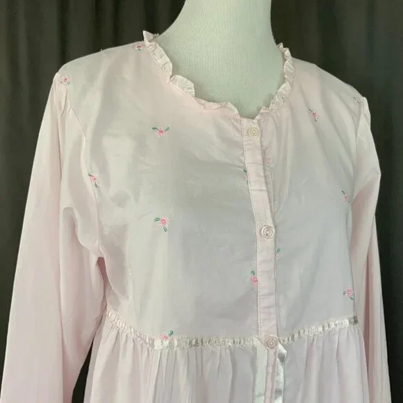 Vintage Laura Ashley Parisian Pink Cotton Nightgown Cottagecore Prairie Y2K Sz M - Picture 14 of 16